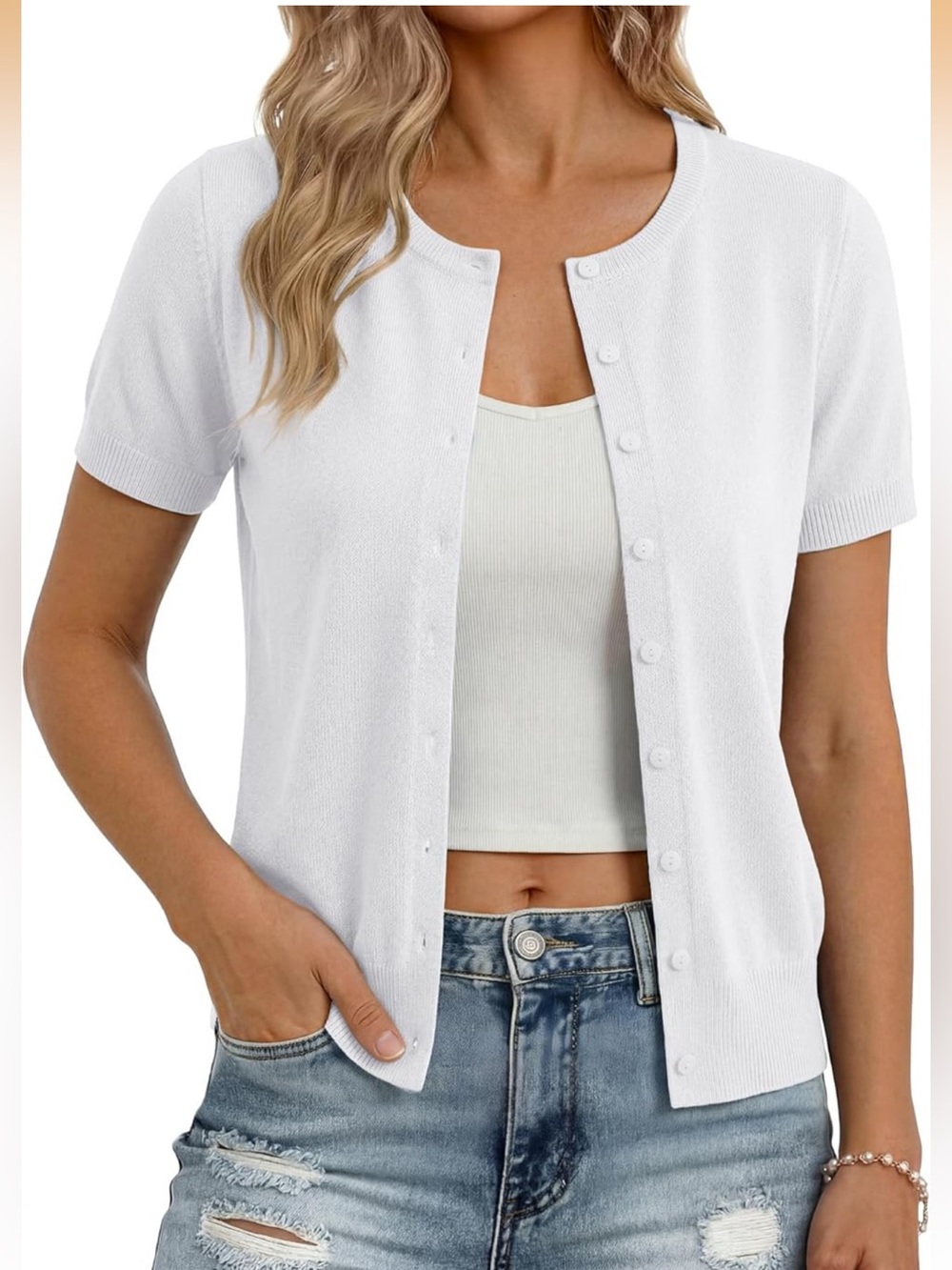 Soft Short Sleeve Button Lightweight Cardigan Top Size M NWT - Picture 5 of 10
